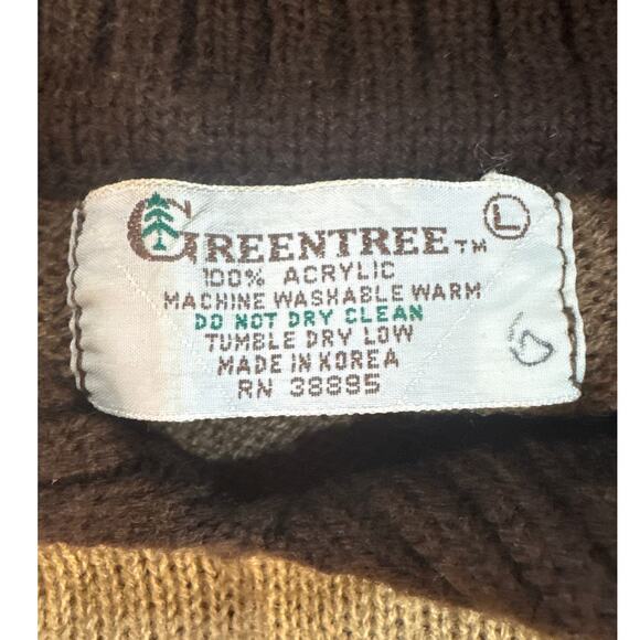 Greentree Vintage 70s Tan Brown Stripe Collar Pullover Sweater Men Large - Picture 7 of 8